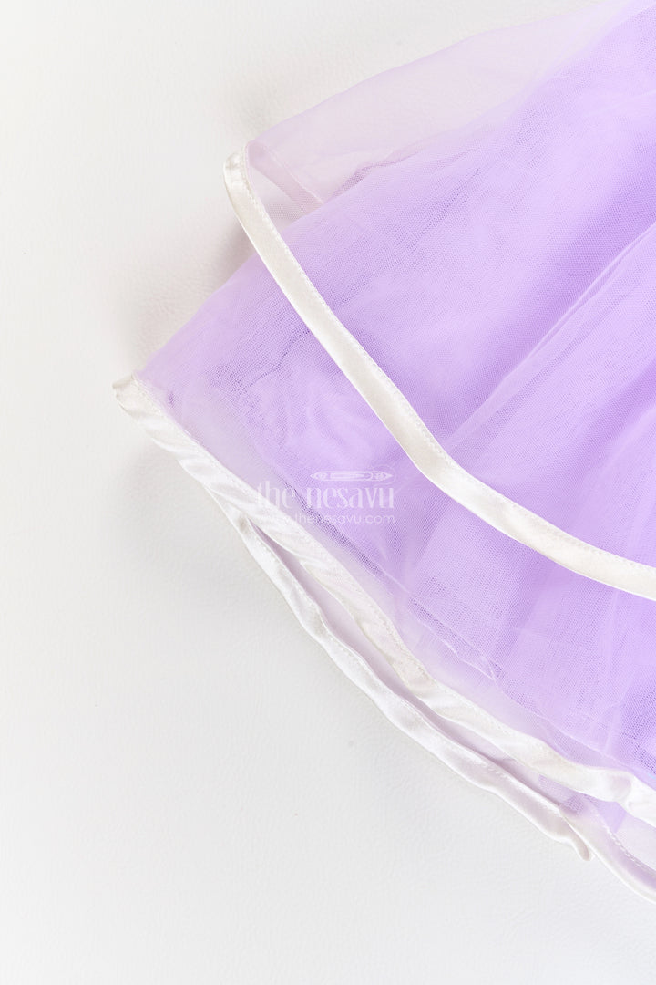 Girls Purple Soft Net Ribbon Tier Bow Party Frock