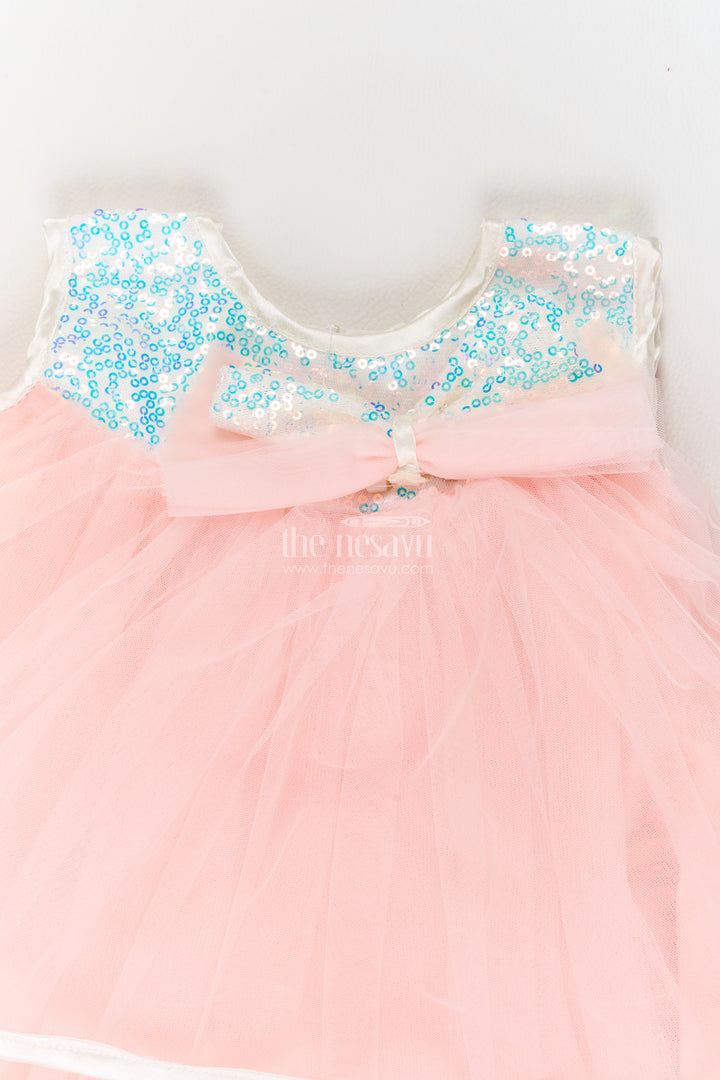 Girls Peach Floating Ribbon Layers Soft Net Party Frock