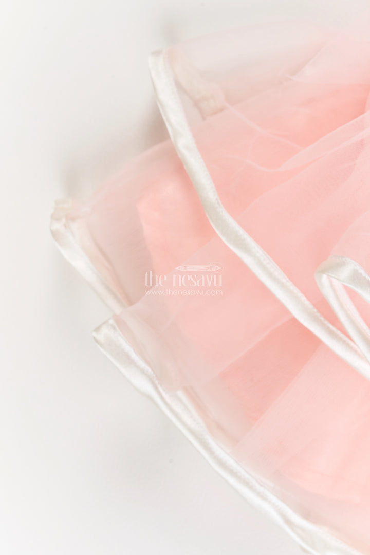 Girls Peach Floating Ribbon Layers Soft Net Party Frock