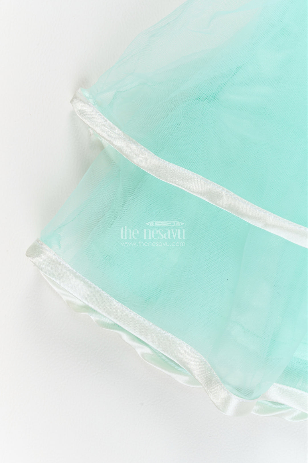 Girls Soft Net Party Frock in Mint Turquoise with Sparkling Yoke Bow