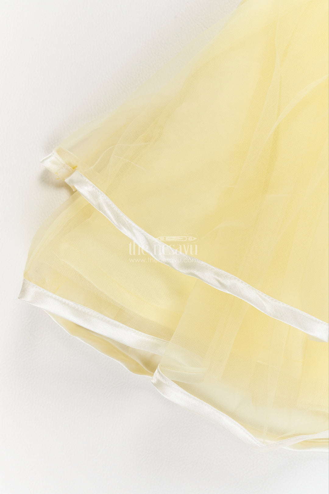 Girls Lemon Yellow Soft Net Ribbon Edged Tiers Party Frock