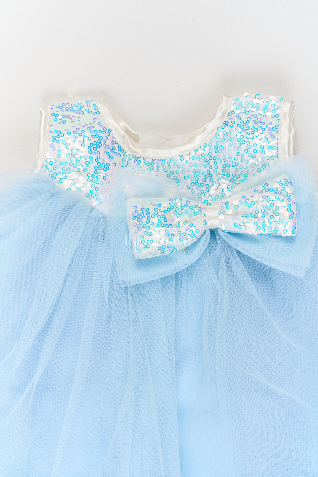 Girls Blue Grey Glitter Bow Layers Soft Net Party Frock