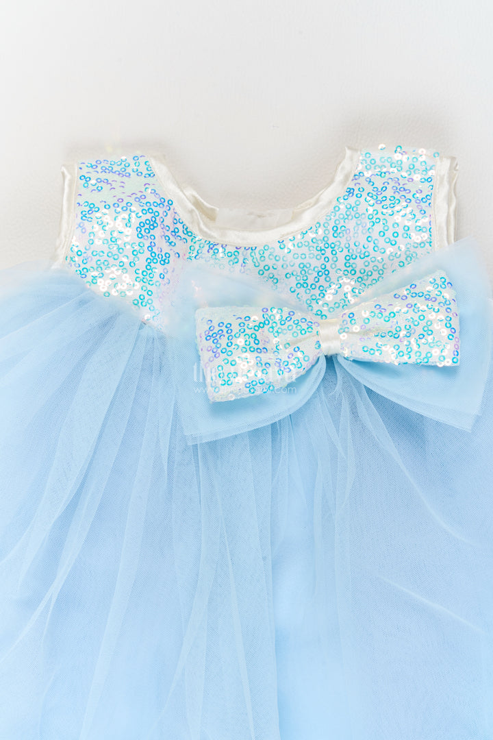 Girls Blue Grey Glitter Bow Layers Soft Net Party Frock