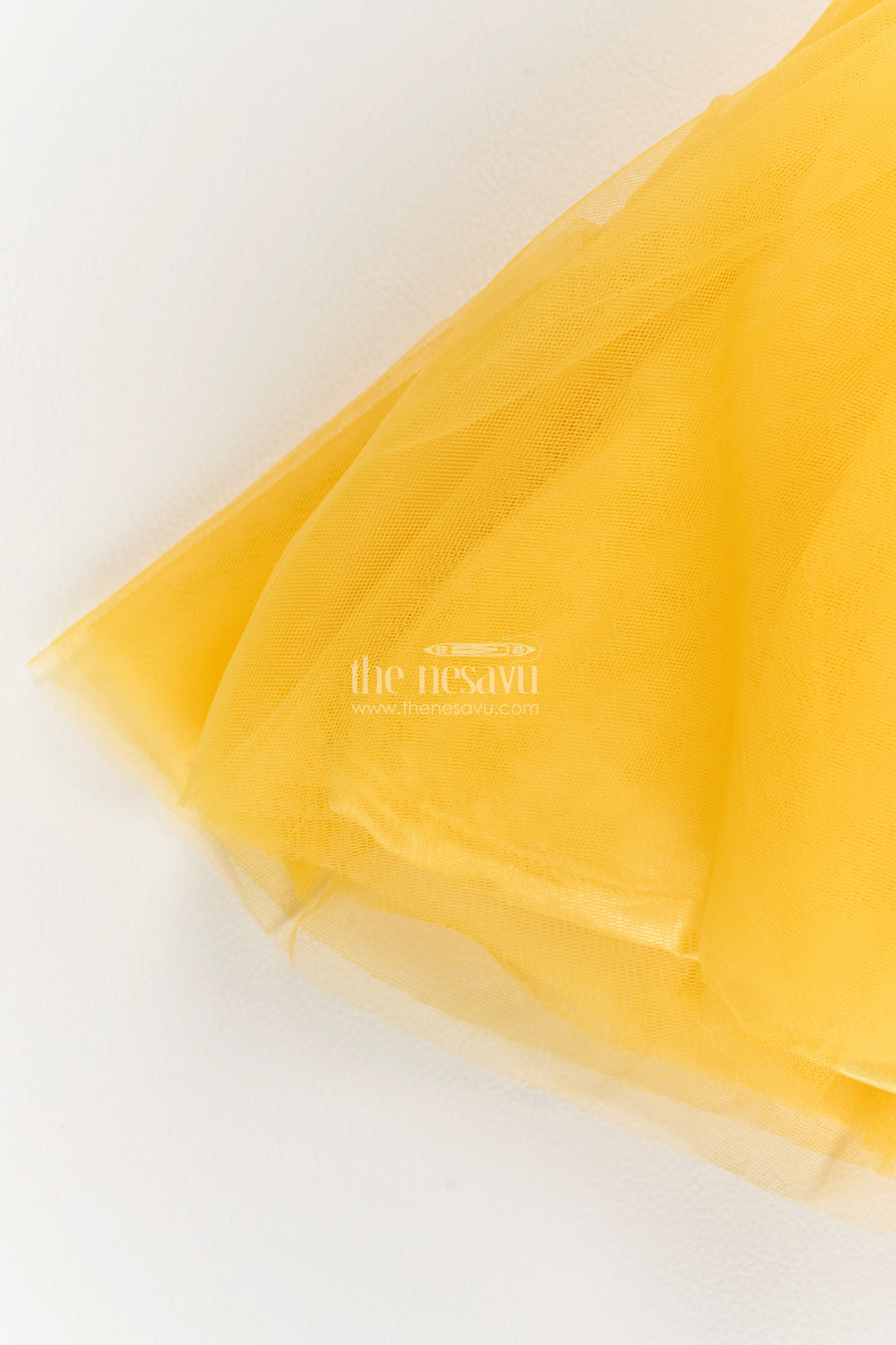 Girls Soft Net Party Frock in Golden Yellow with Rosette Strap