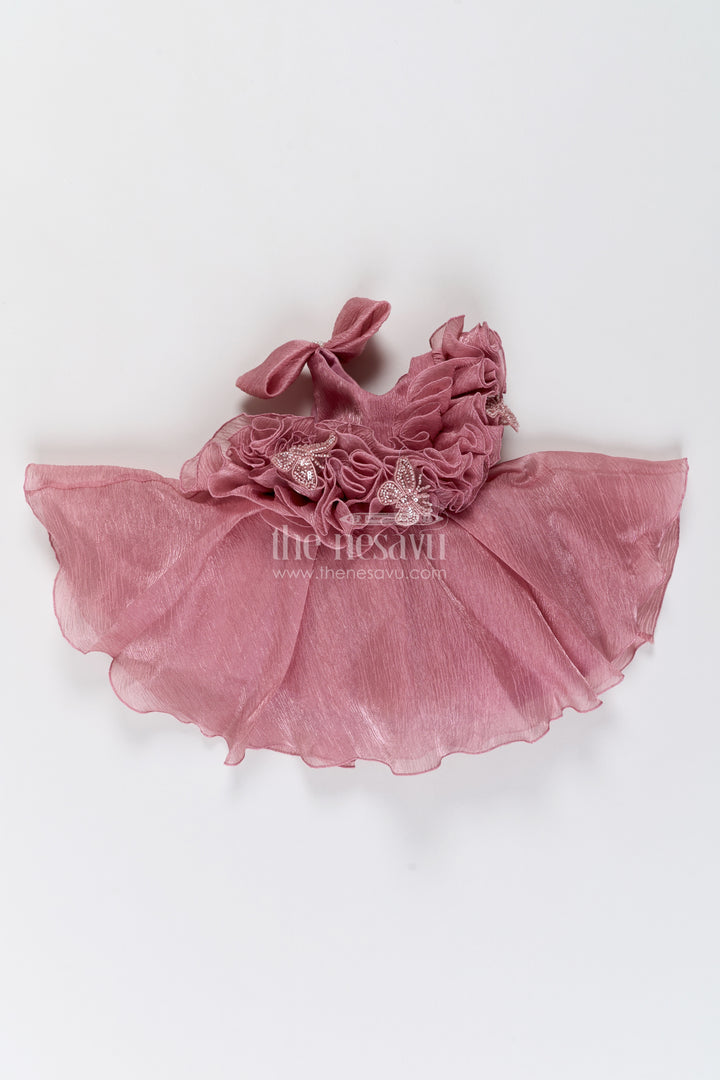 Girls Dusty Rose Georgette Butterfly Cascade Party Frock