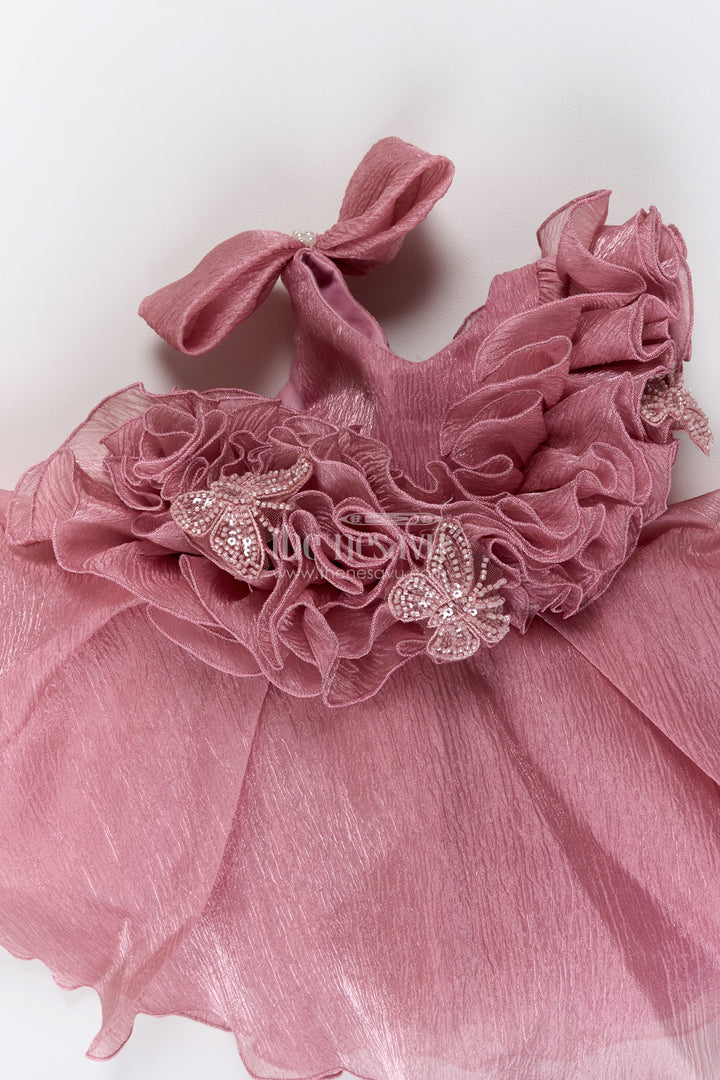 Girls Dusty Rose Georgette Butterfly Cascade Party Frock