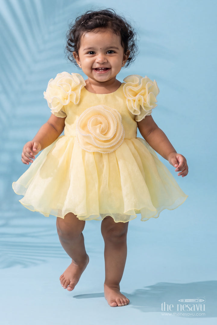 Girls Party Frock in Yellow for Special Functions