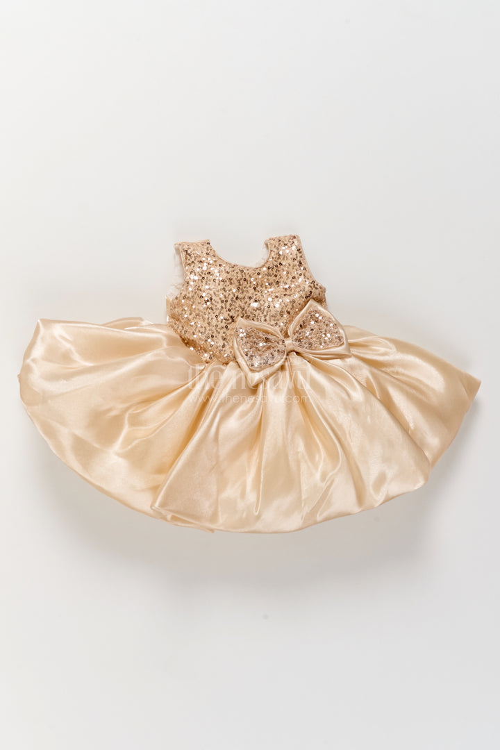 Girls Party Frock in Gold with Sequin Work