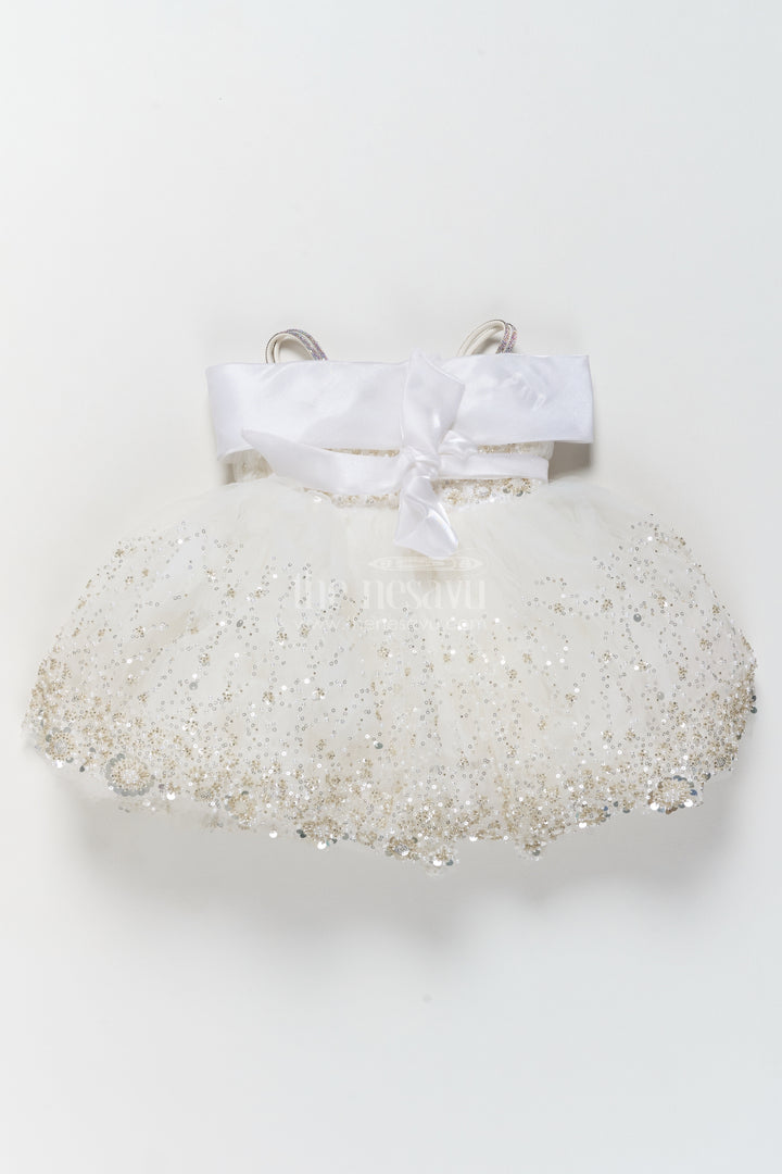 Designer Frock for Girls in White for Celebration Styling