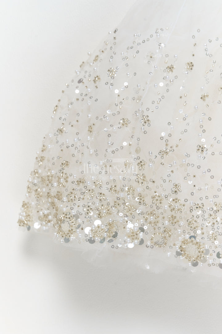Designer Frock for Girls in White for Celebration Styling