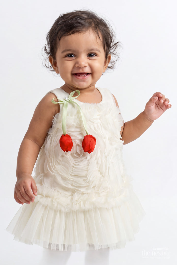 Girls White Soft Net Petal Bodice Party Frock