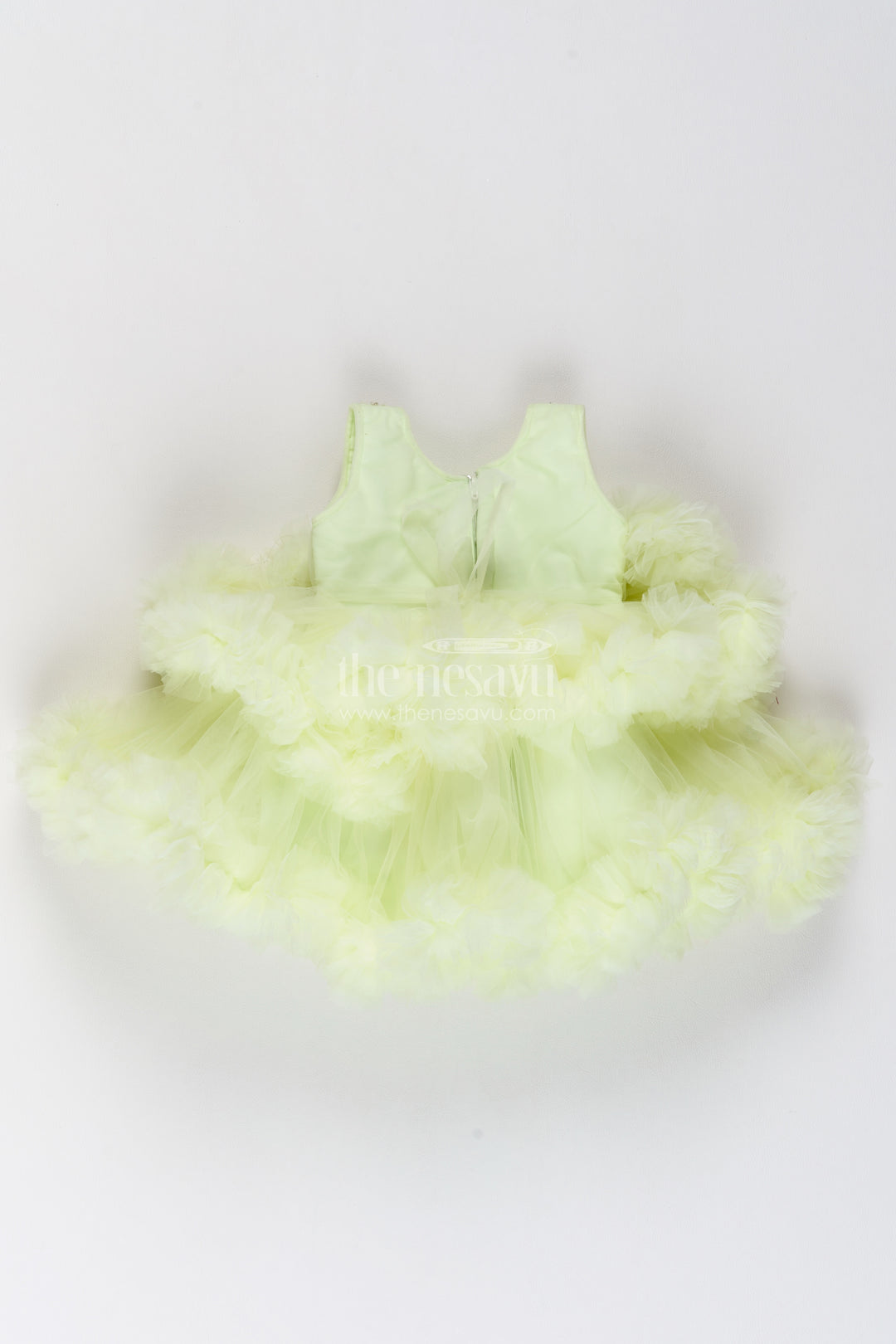 Girls Lemon Yellow Sequin Flower Tiers Soft Net Party Frock