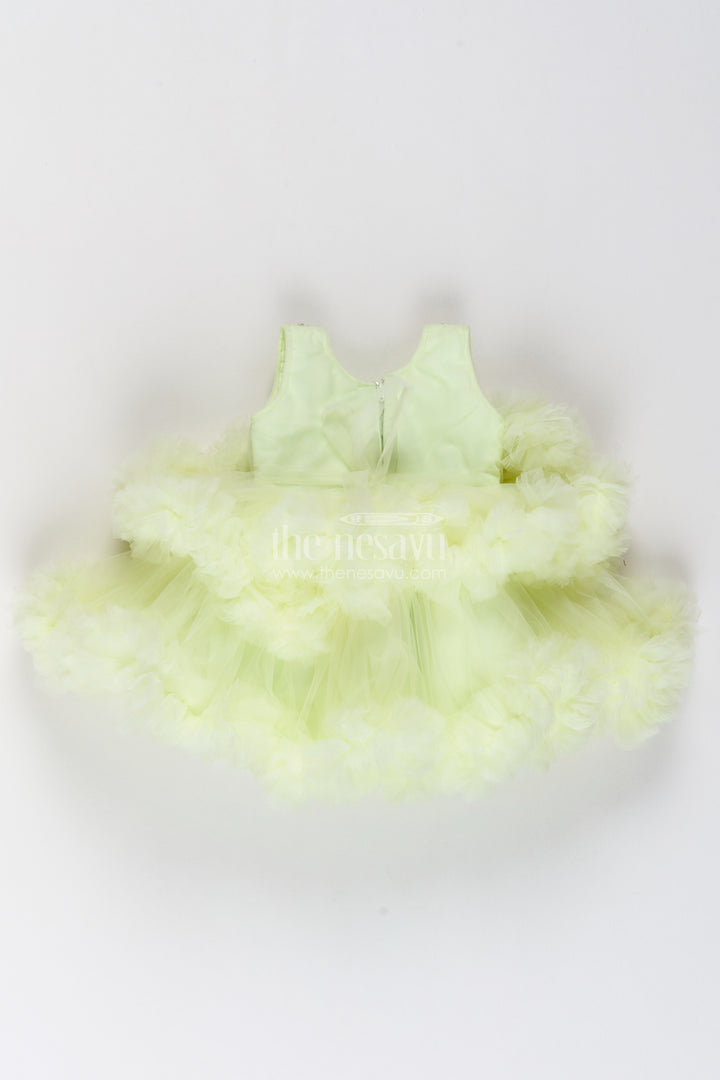 Girls Lemon Yellow Sequin Flower Tiers Soft Net Party Frock