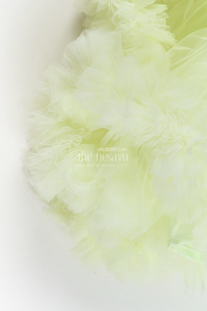 Girls Lemon Yellow Sequin Flower Tiers Soft Net Party Frock