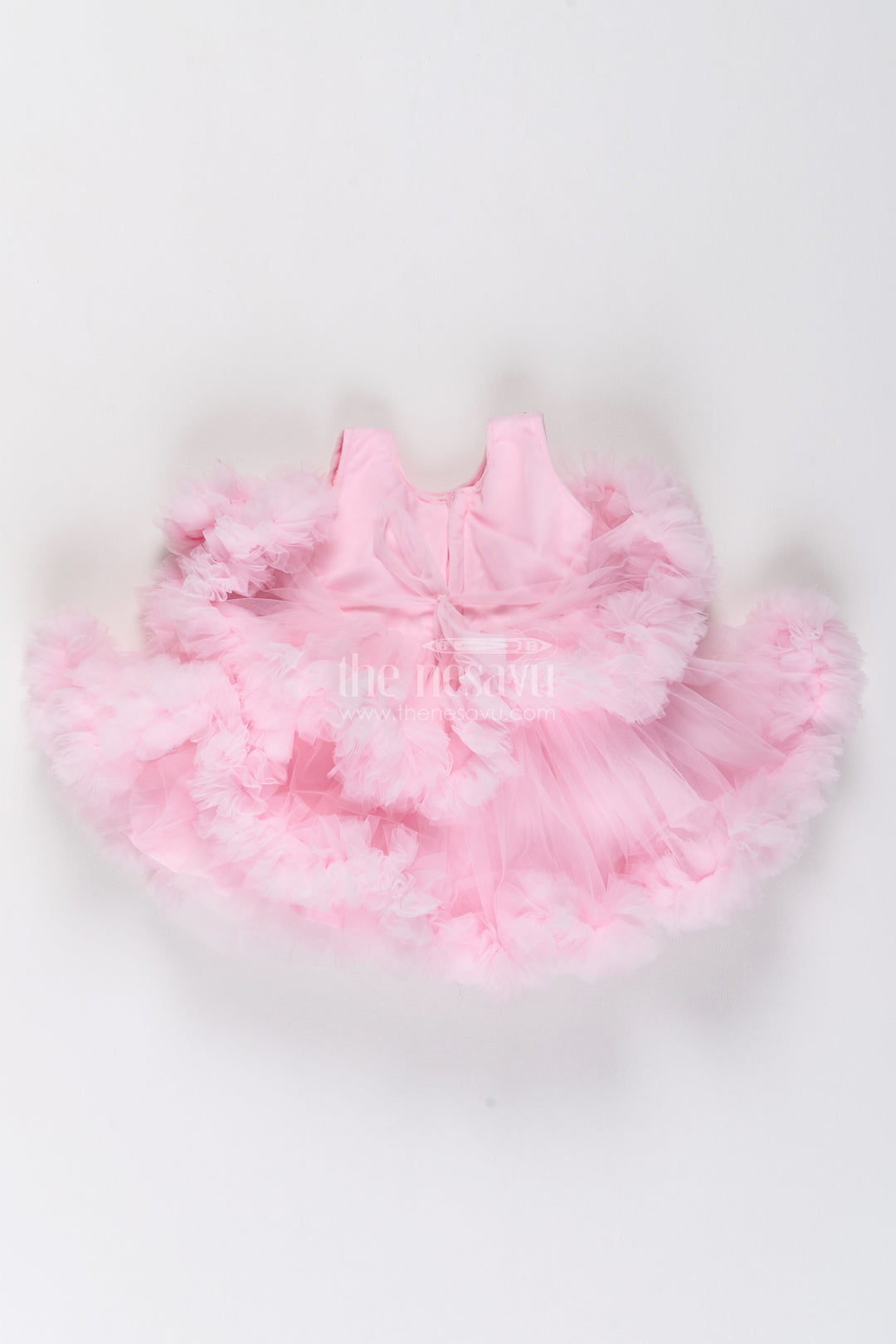 Girls Soft Net Party Frock in Baby Pink with Sparkling Flower Layers