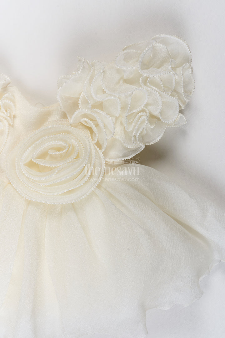 Girls Ivory Georgette Sculptural Rosette Party Frock