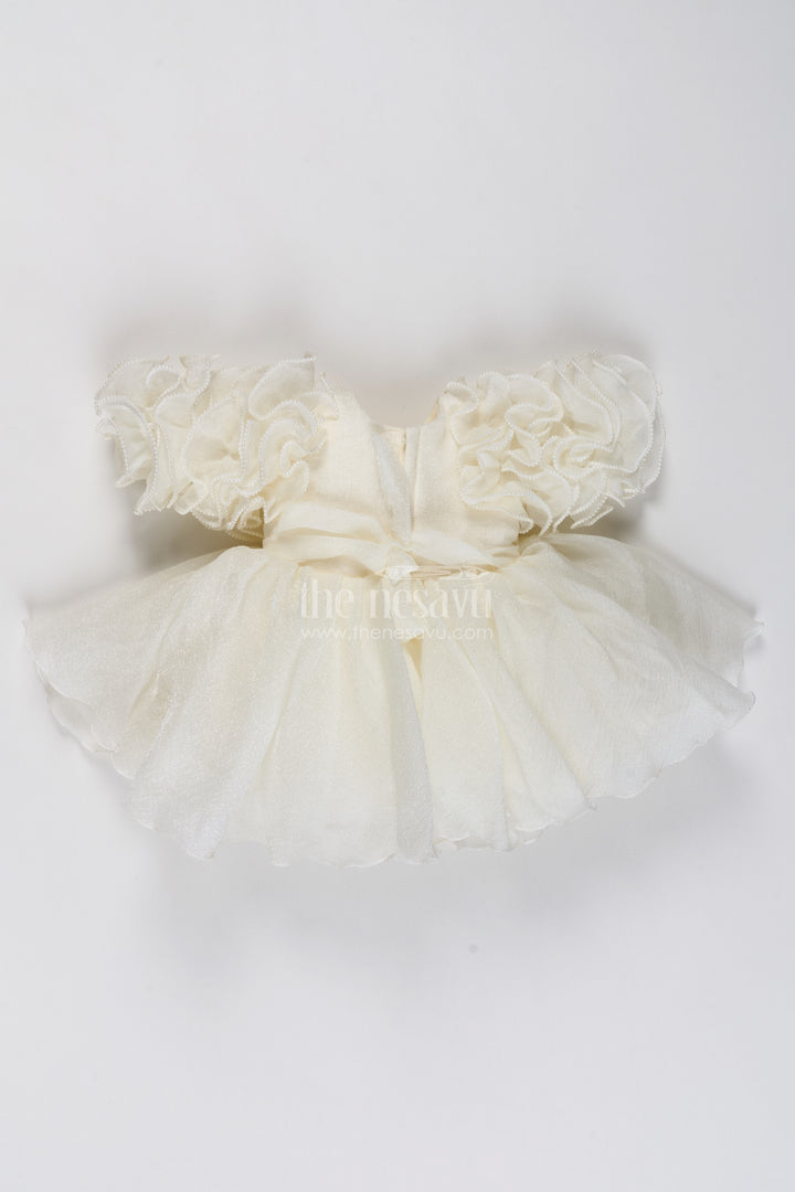 Girls Ivory Georgette Sculptural Rosette Party Frock