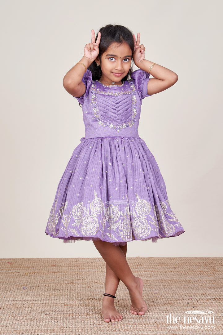 Girls Silk Party Frock with Stylish Yoke and Flared Hem