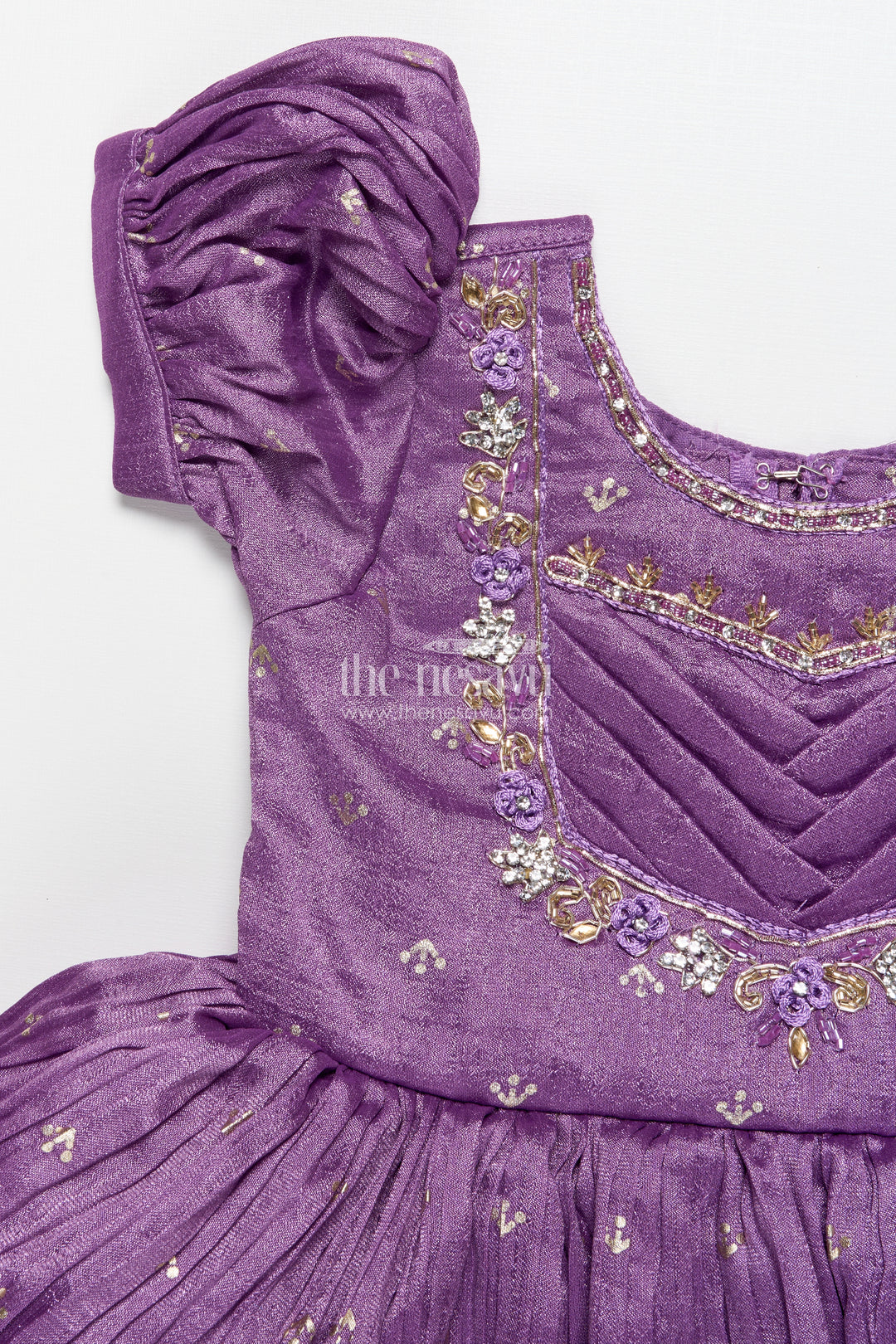 Girls silk party frock with stylish yoke and flared hem