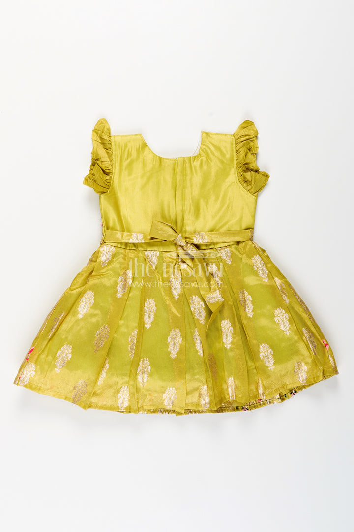 Silk party frock for baby girls with zari border and floral work