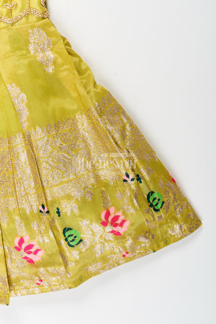 Silk party frock for baby girls with zari border and floral work