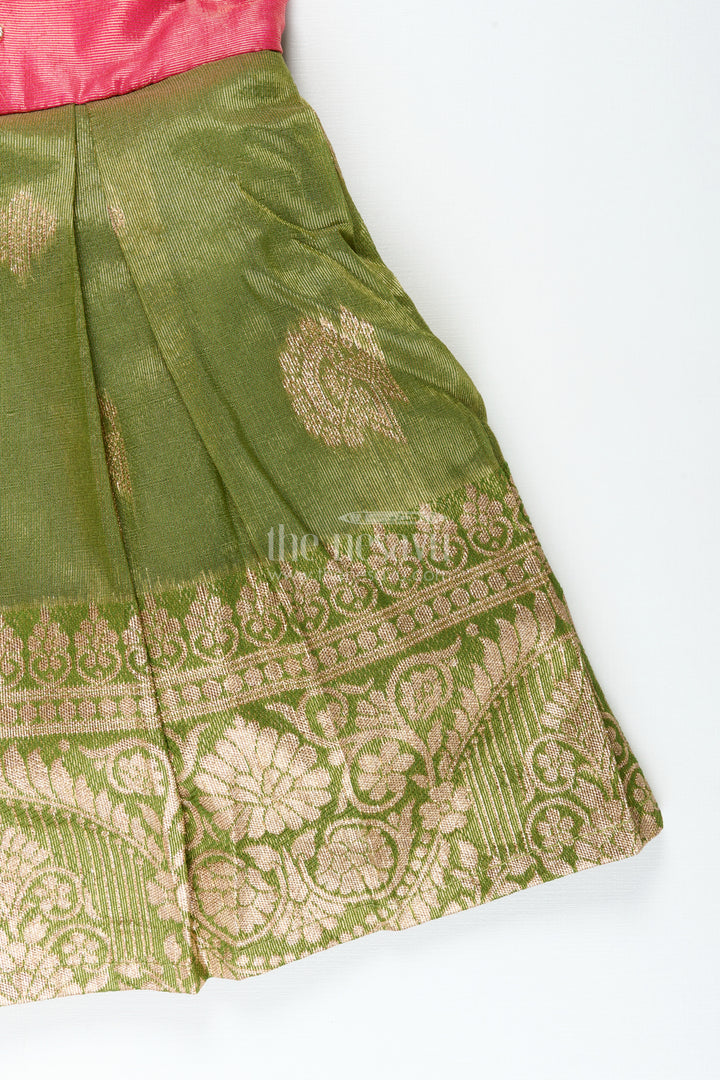 Baby girl silk frock with festive zari finish for birthdays and ethnic celebrations