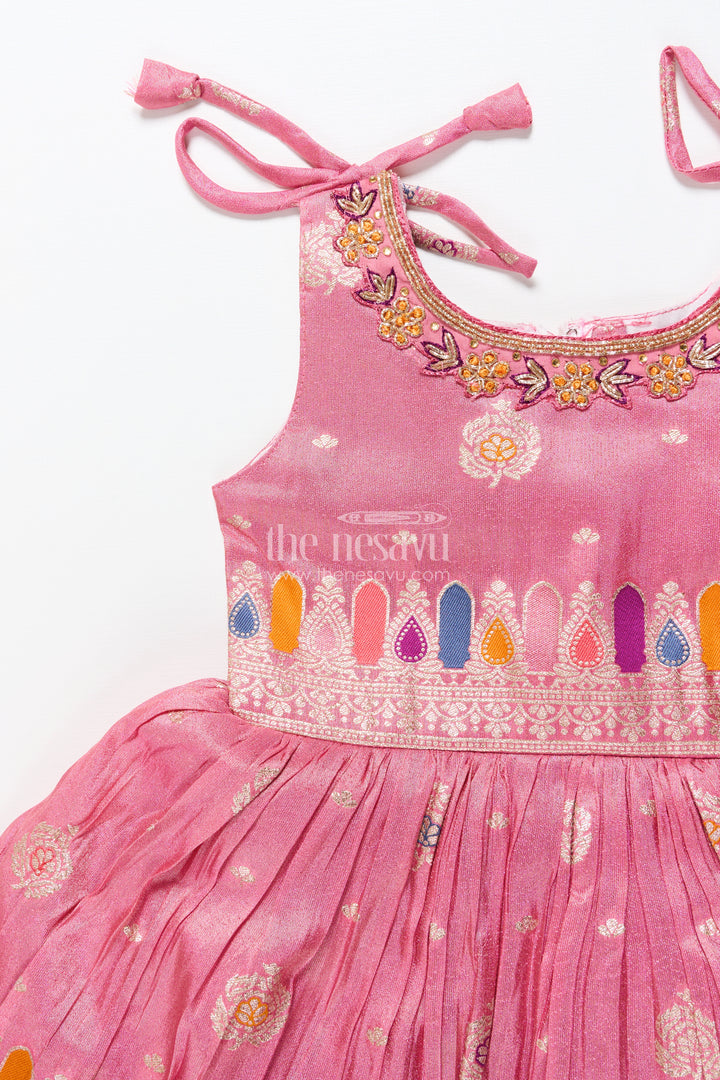 Tie-Up Silk Frock for Toddler Girls with Festive Zari Border for Traditional Functions