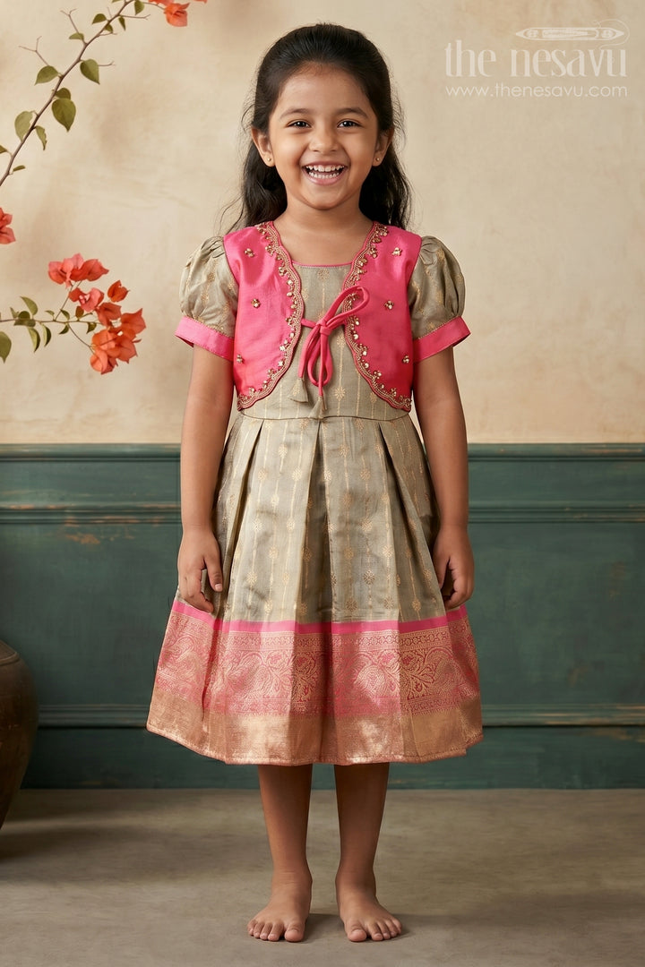 Silk Blend Frock for Girls with Zari Details for Cultural Functions and Photoshoots