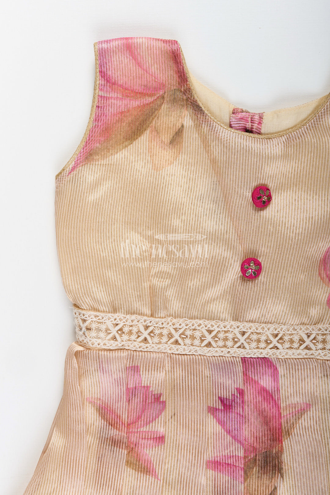 Cream kora tissue silk frock for baby girls – floral digital print design