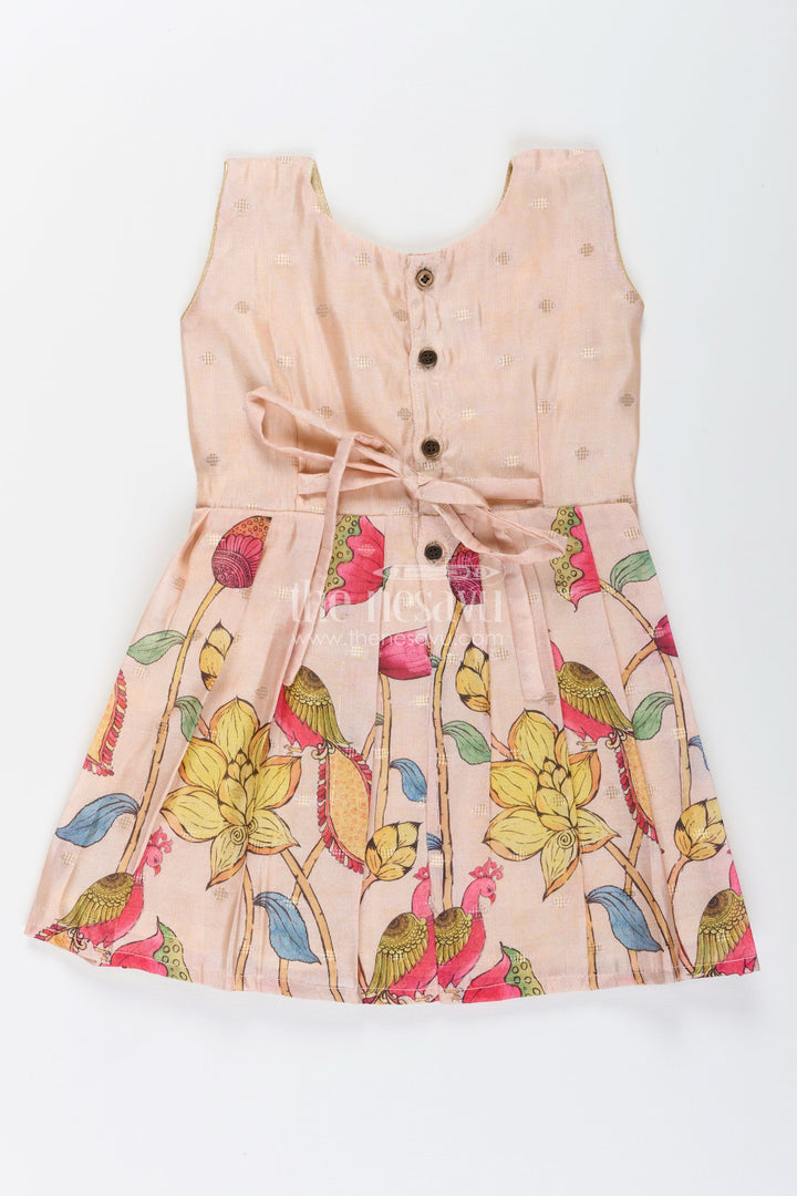 Toddler girl semi silk frock with lotus print for weddings and functions