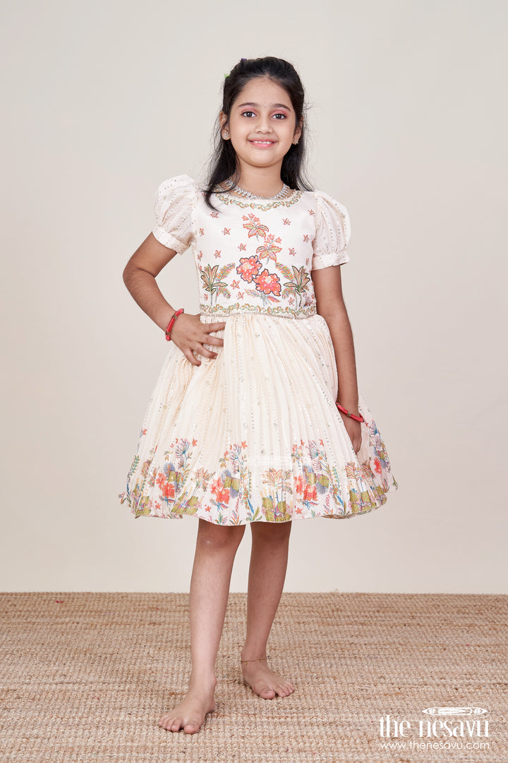 Silk Frock for Baby Girls with Floral Digital Print and Sequence Embroidery