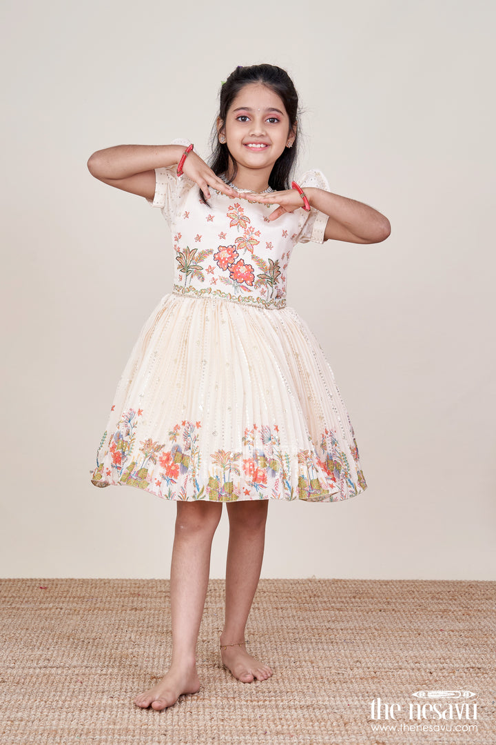 Silk Frock for Baby Girls with Floral Digital Print and Sequence Embroidery