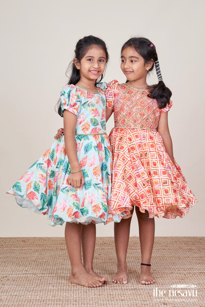 Girls Silk Party Frock with Beads and Digital Print Design