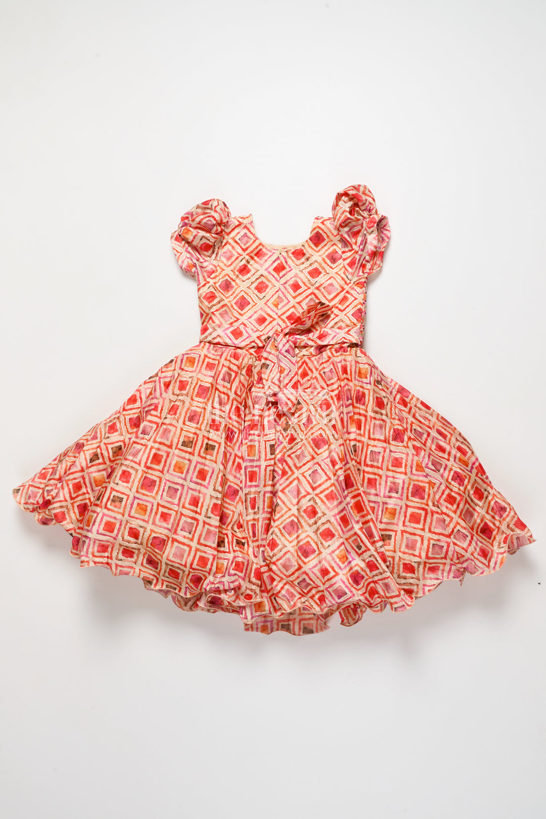 Girls silk party frock with beads and digital print design