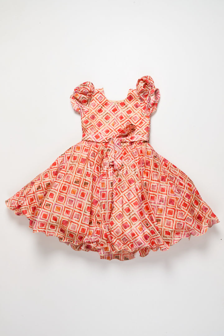 Girls silk party frock with beads and digital print design