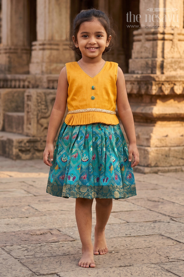 Toddler Girl Silk Frock with Raw Silk Yoke for Temple Visits and Festive Dressing