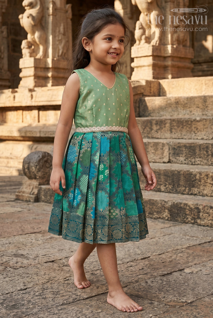 Baby Girl Traditional Silk Frock with Tissue Yoke for Weddings and Festive Portraits