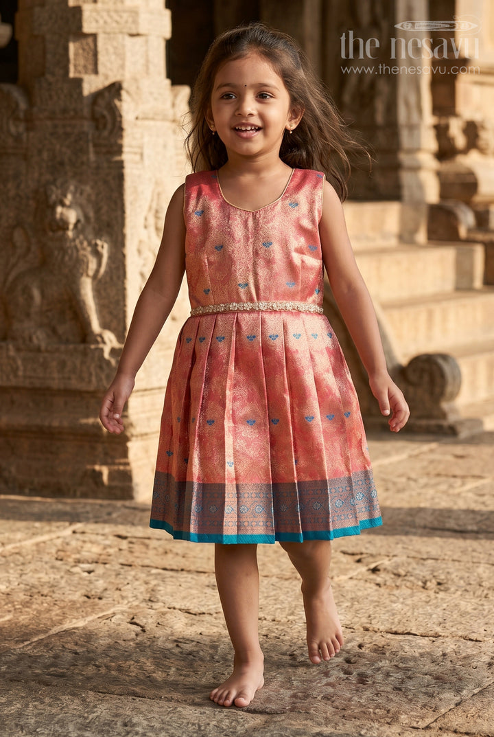 Baby Girl Traditional Silk Frock with Zari Border for Festive Photoshoots and Functions