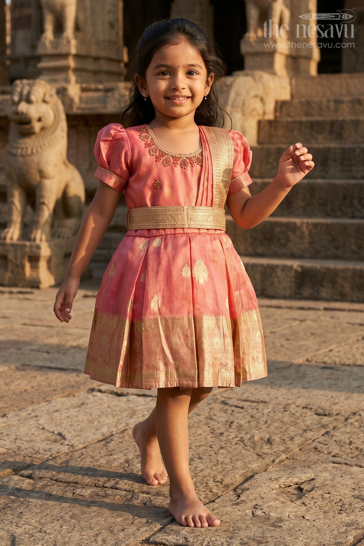 Baby Girl Silk Frock with Tissue Border for Naming Ceremony and Temple Visits