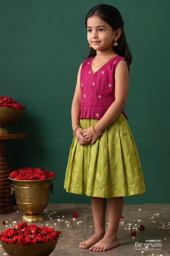 Silk Frock for Girls in Purple with Jacquard Weave