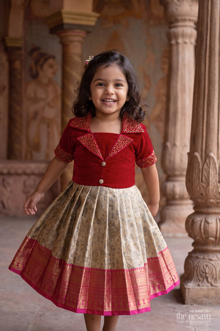 Party Wear Silk Frock in Maroon for Family Celebrations