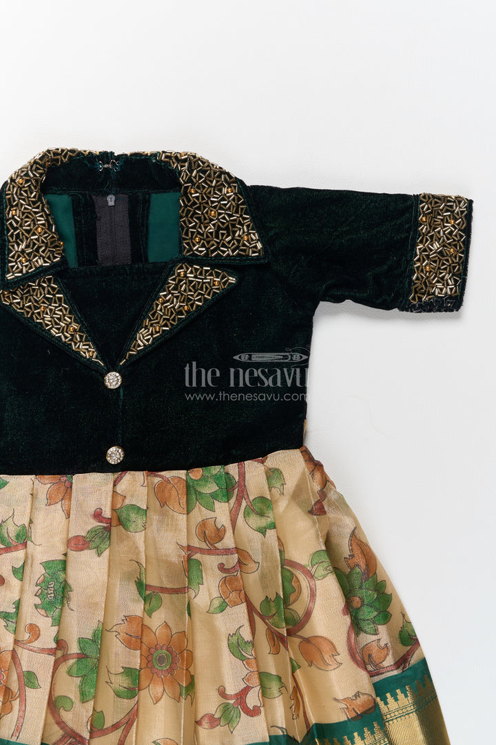Ethnic Party Frock for Girls in Green for Celebrations and Photos