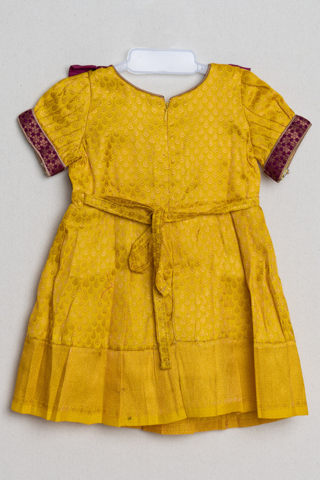 Mango Yellow with Deep Purple Semi Banarasi Silk / Pattu Frock For Kids Girls