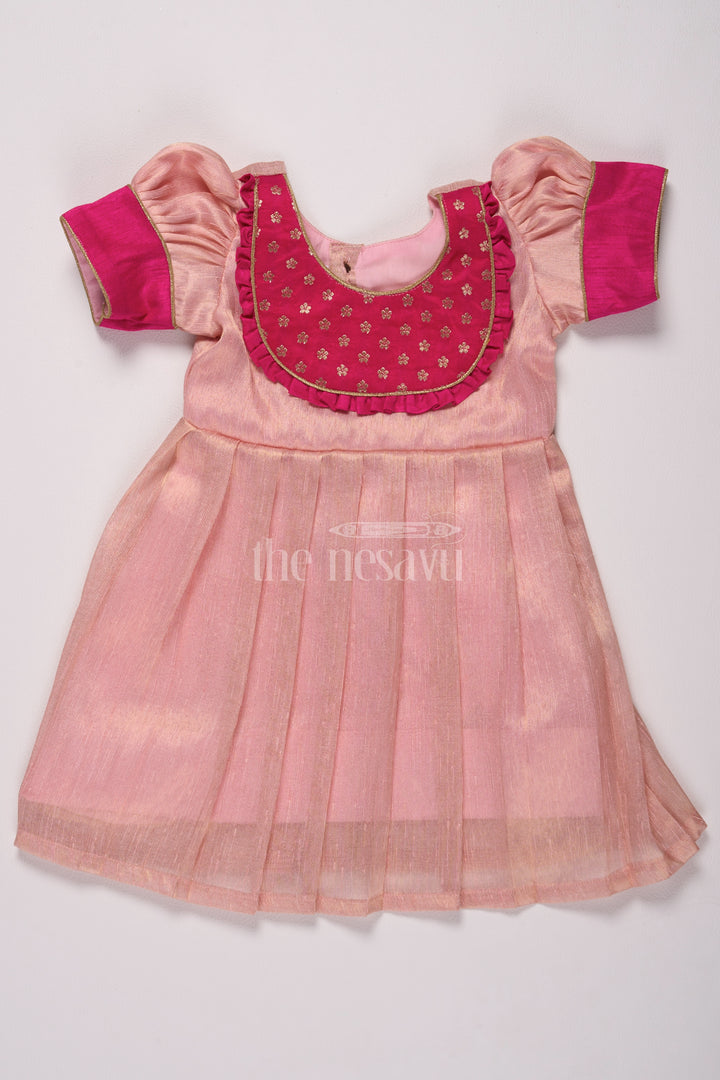 Pretty Pink Birthday Frocks for Girls with Charming Silver Tissue Fabric