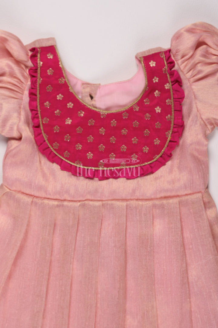 Pretty Pink Birthday Frocks for Girls with Charming Silver Tissue Fabric