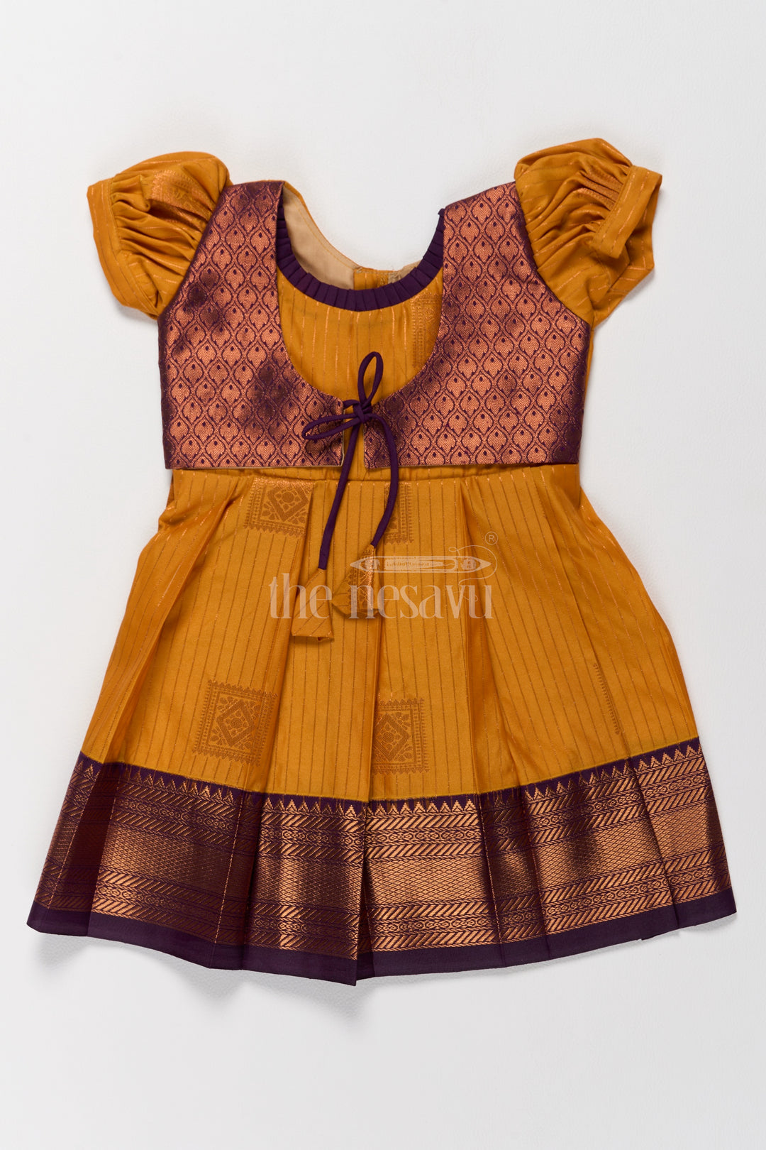 Elegant Blend Silk Pattu Frock for Girls with Traditional Zari Work and Puff Sleeves