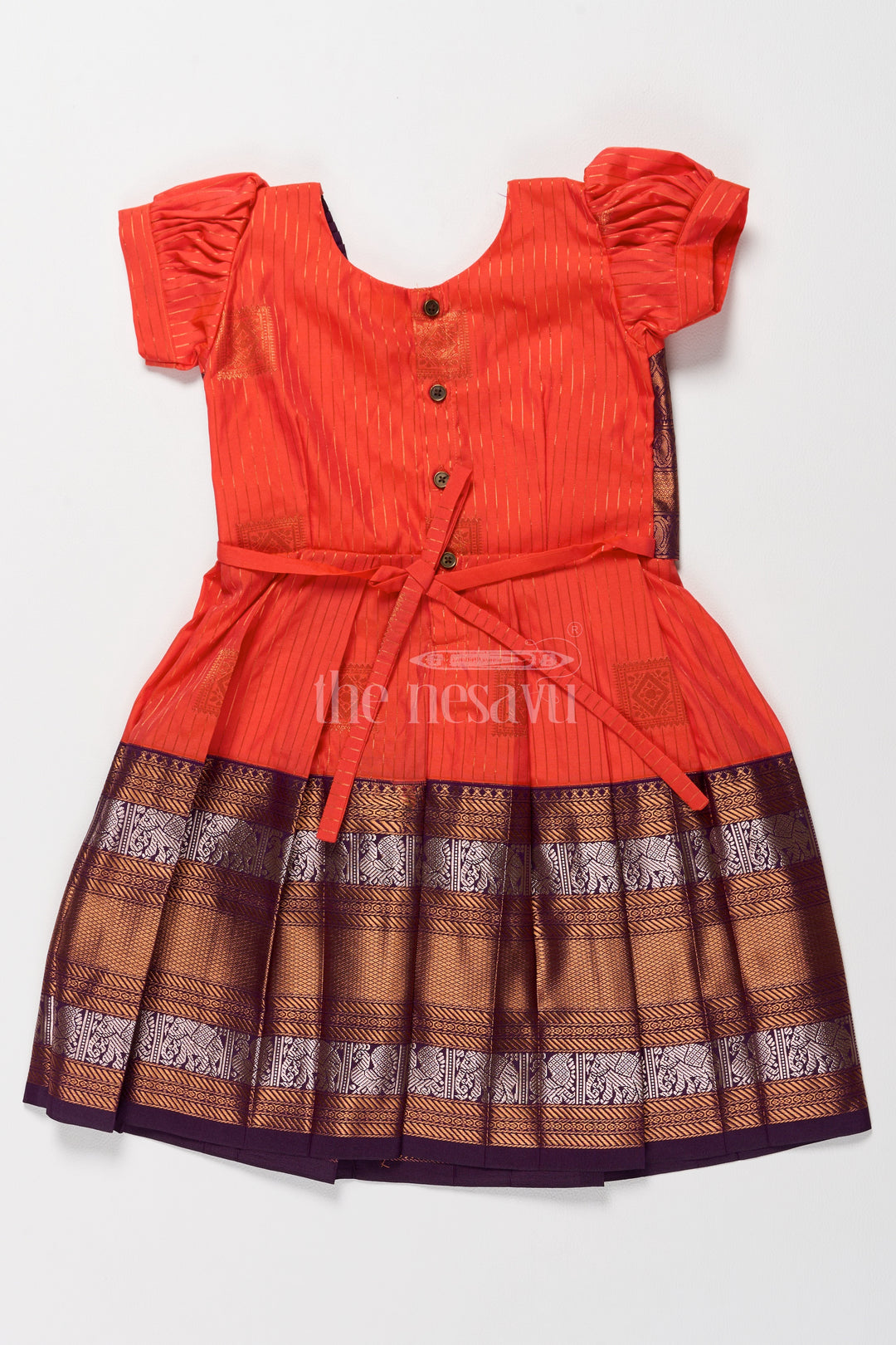 Festive Pink Pattu Long Frock for Girls with Chocolate Brown Zari Border