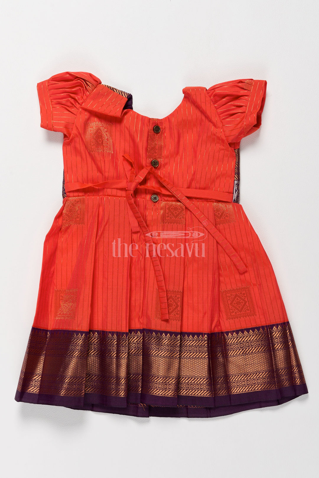 Festive Pink Pattu Long Frock for Girls with Chocolate Brown Zari Border