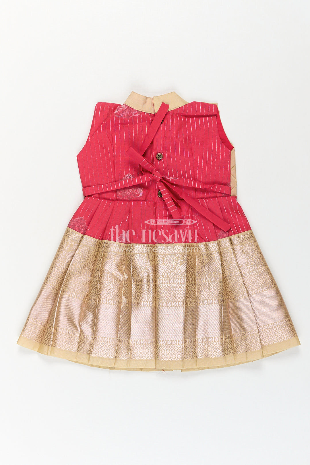 Girls Kanchivaram Silk Latest Silk Frock Design with Pintuck Bodice and Rich Gold Woven Finish