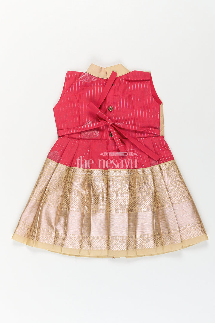 Girls Kanchivaram Silk Latest Silk Frock Design with Pintuck Bodice and Rich Gold Woven Finish